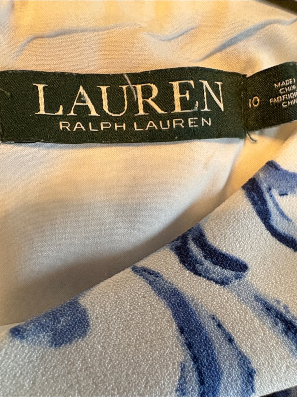 Lauren Ralph Lauren White and Blue Sleeveless Printed Shift Dress - Picture 2 of 3